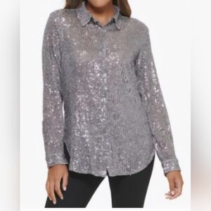 NY Collection Silver Sequin Blouse